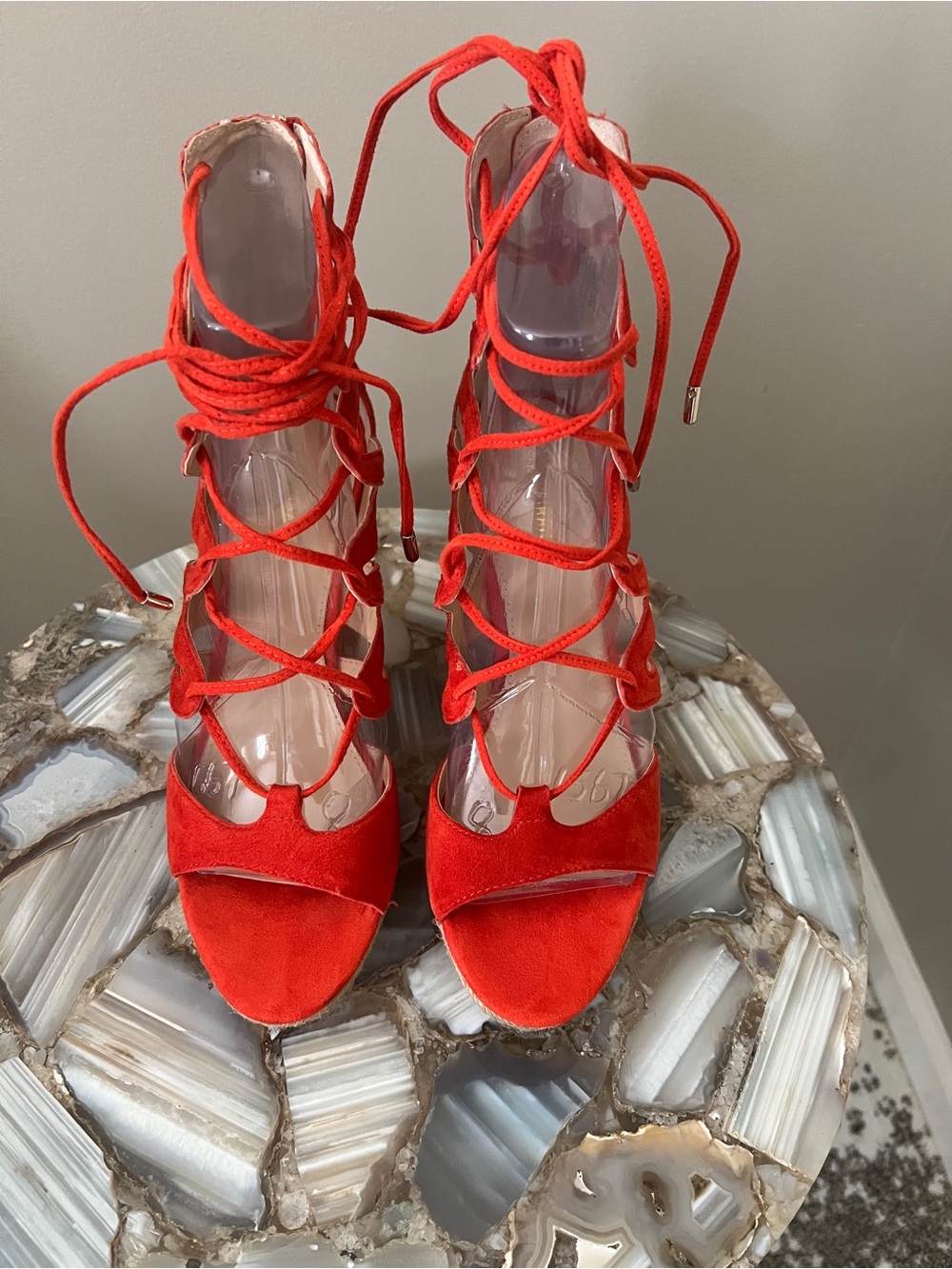 The Sak Red Lace-Up Suede Wedge Sandals